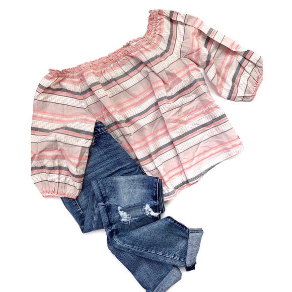 | aeo • striped off the shoulder top • small | - Picture 3 of 6